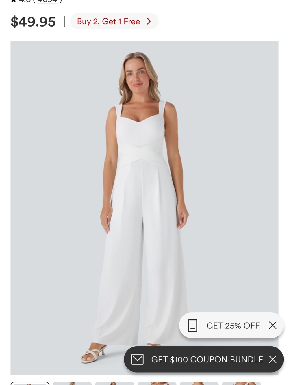 HALARA White Wide-Leg Sweetheart Jumpsuit